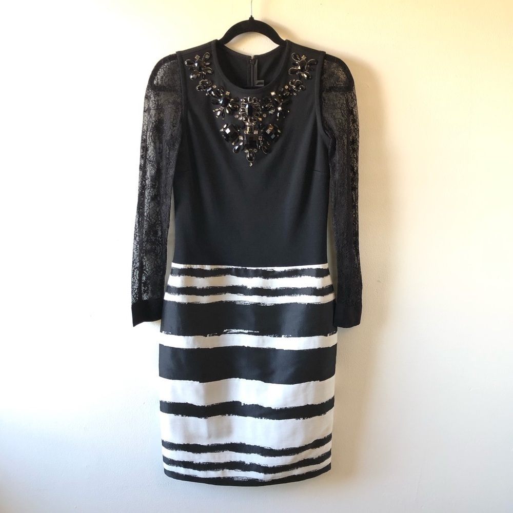 St. John Black Striped Jeweled Dress 4